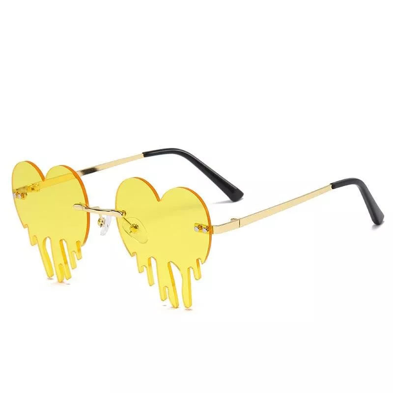Rimless Heart Tear Sunglasses Women Frameless Metal Glasses Man Decorative Street Catwalk Prom Party Sexy Love Shape Eyewear